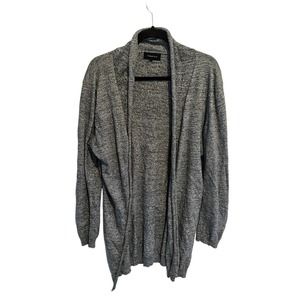 FISHERFIELD Women Sweater Navy Blue Heathered Cardigan Open Front Sz XL